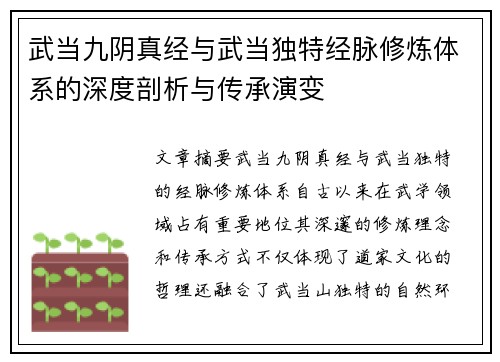 武当九阴真经与武当独特经脉修炼体系的深度剖析与传承演变